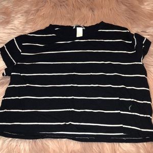 Blue and white striped crop